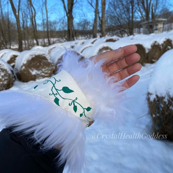 Sheepskin Hand Painted Statement Wrap Bracelet With Healing Stones - Picture 5 of 6